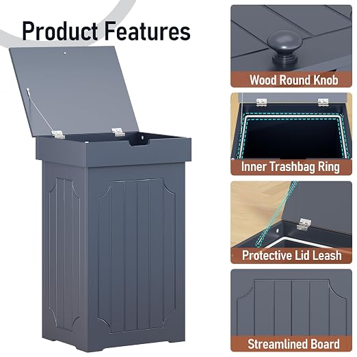 Function Home Trash Can Cabinet, 13 Gallon Kitchen Garbage Can, Wood Recycling - Image 7