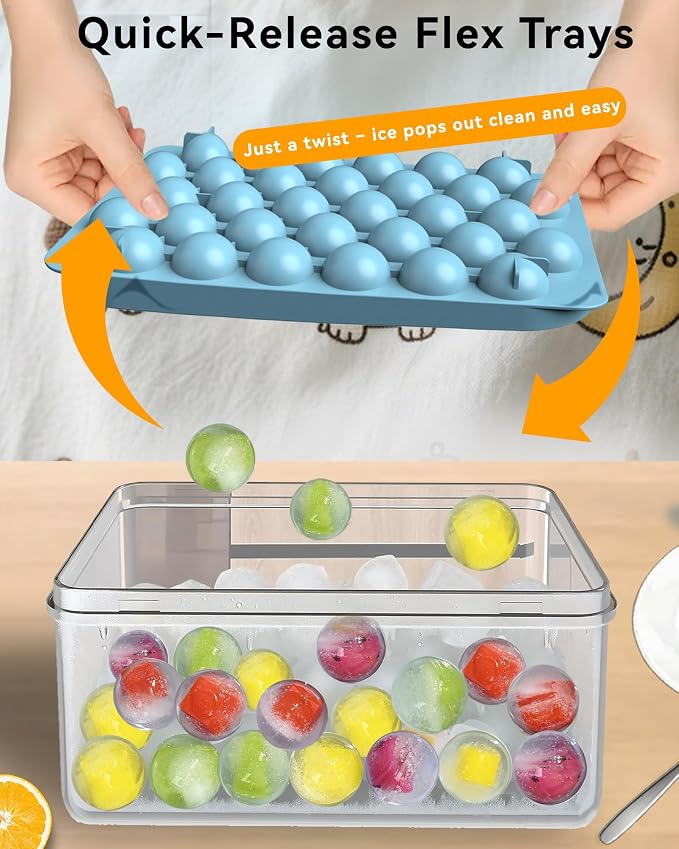 Ice Cube Trays with Lid and Bin, BPA-Free Mini 0.75 Inch Sphere Ice Molds - Image 3