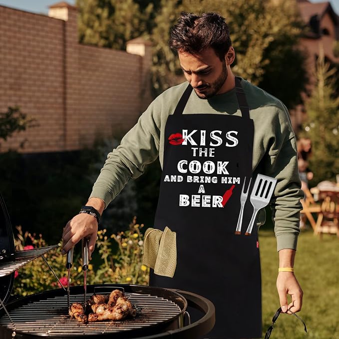 Grilling Apron - KISS THE COOK AND BRING HIM A BEER - Funny BBQ Aprons - Image 6