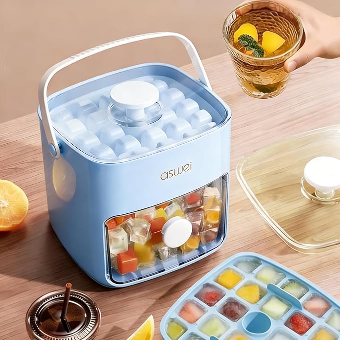 Ice Cube Tray with Lid and Bin, Pack Stackable Ice Tray with Bin and Scoop - Image 3