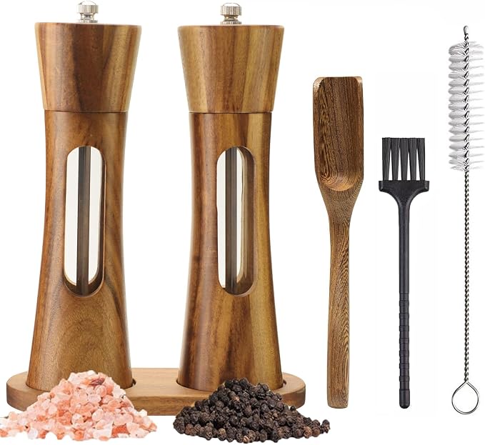 2 Pack Wooden Salt and Pepper Grinder Set — 8 Inch Refillable Salt and Pepper by Unknown