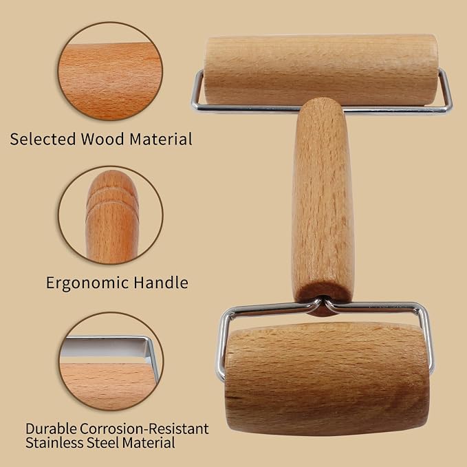 Wooden Rolling Pin, Ergonomic Non-Stick Pizza Baker Dough Pastry Roller - Image 4