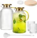 2 Pack Glass Pitchers with Lid and 2 Cups, 68oz/ 2 Liter Glass Water Pitcher by Moretoes