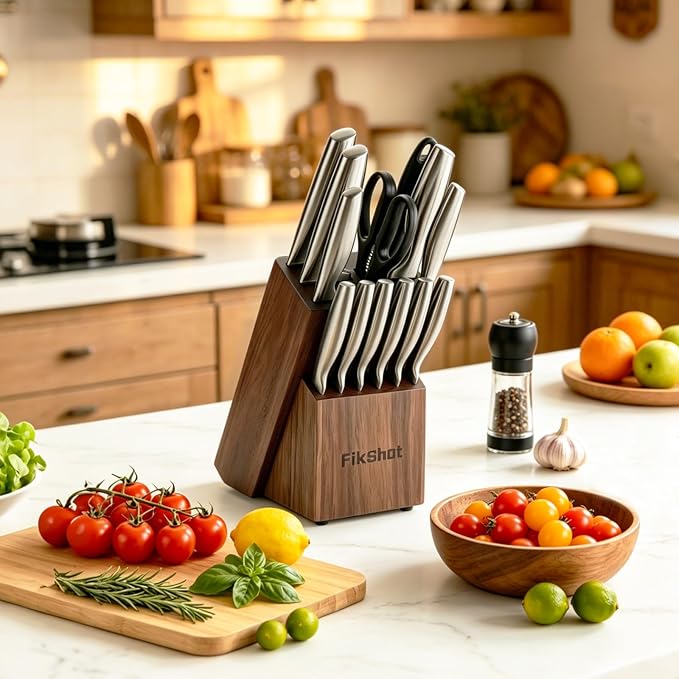 FIKSHOT 14 Pieces Knife Block Set German Stainless Steel - Image 2