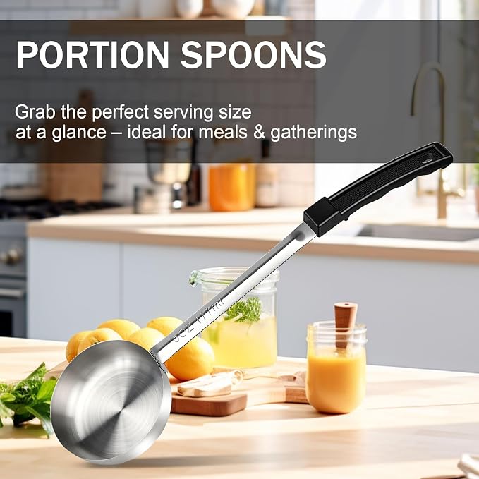 6 Ounce Solid Stainless Steel Portion Control Ladle Spoon -2Pcs Pizza Sauce - Image 6