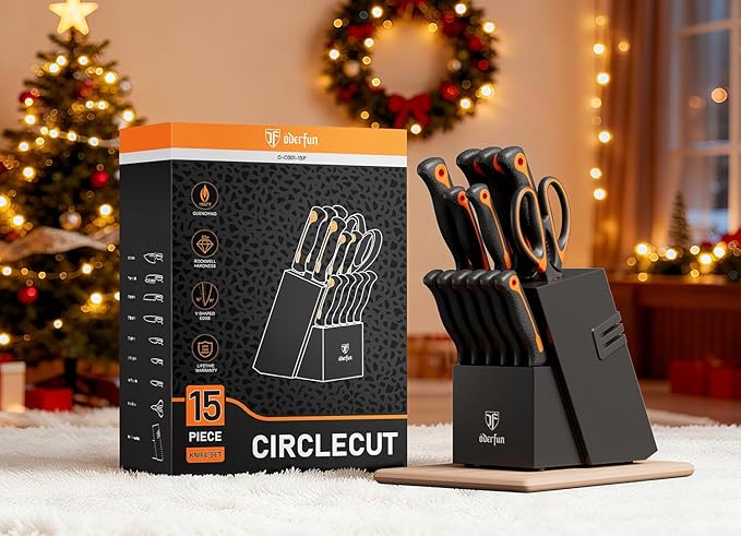 Knife Block Set -15 PCS Dishwasher Safe Kitchen Knife Set, High Carbon - Image 7