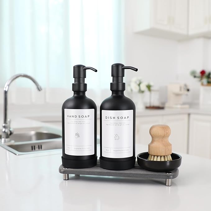 Kitchen Soap Dispenser Set - 16OZ Black Glass Bottle - Image 5