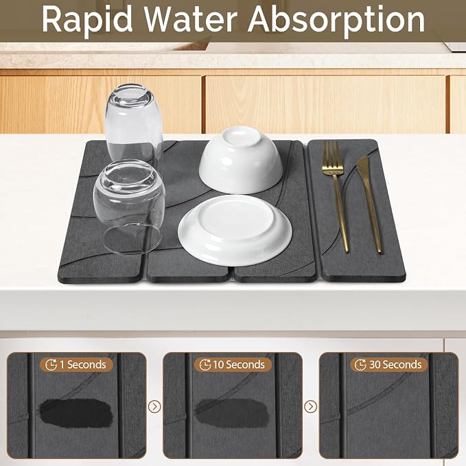 Small Stone Dish Drying Mat for Kitchen Counter, Foldable Water Absorbing - Image 3