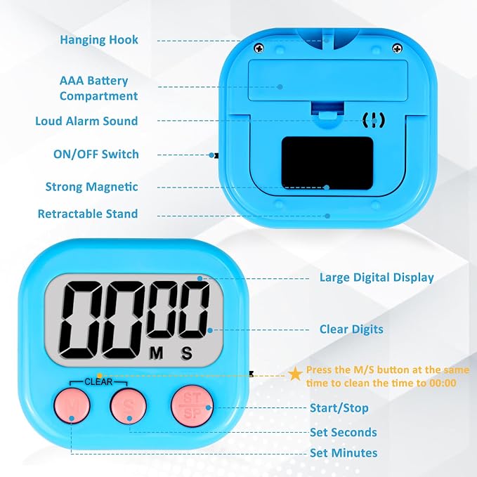 ZILLEEN 6 Pack Kitchen Timers for Cooking Digital Classroom Timers for Kids - Image 8