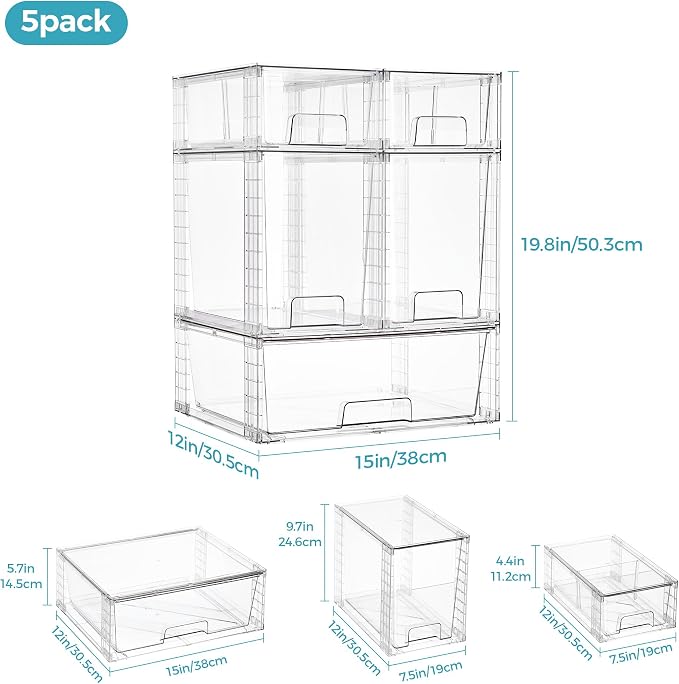 Vtopmart 6 Pack Clear Stackable Storage Drawers, Plastic Drawers - Image 2