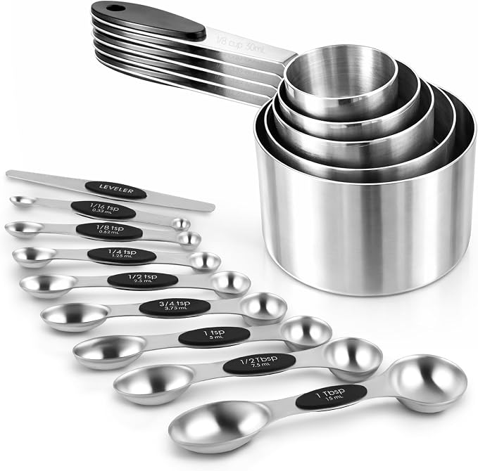 Magnetic Measuring Cups and Spoons Set, Strong N45 Magnets, 304 Stainless Steel by Strelitsia