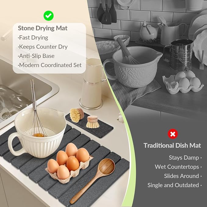 Large Stone Dish Drying Mat for Kitchen Counter, Foldable Fast-Drying - Image 5