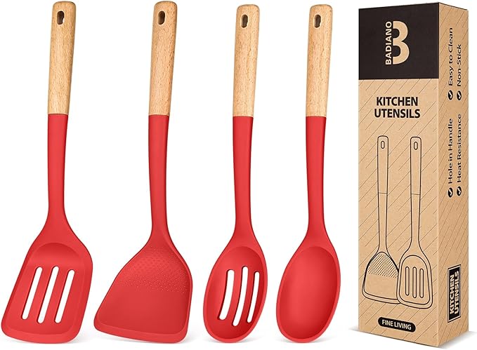Silicone Cooking Utensils Set, Perfectly Angled by BADIANO