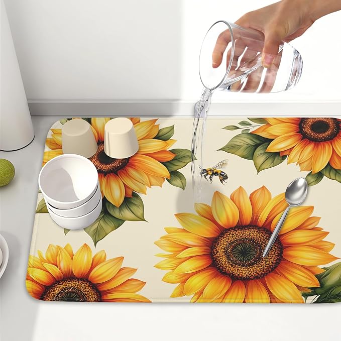 Spring Summer Dish Drying Mat 18x24 Inch Absorbent Reversible Sunflower Drying - Image 5