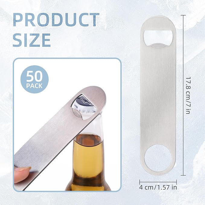 50 Pack Flat Beer Bottle Opener 7 inch Stainless Steel Flat Bottle Opener Beer - Image 2