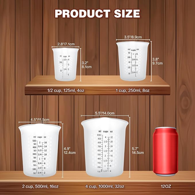 Silicone Measuring Cups 4-Pack Set, Reusable Silicone Cup - Image 2