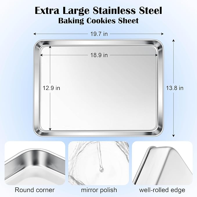 E-far Large Baking Sheet, 20”x14” Stainless Steel Cookie Sheet Pan - Image 2