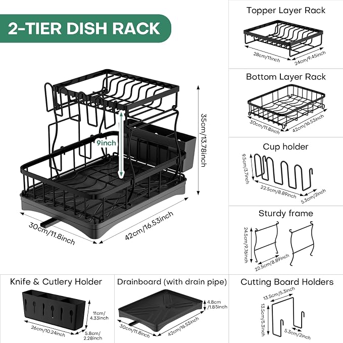 2 Tier Dish Rack, Carbon Steel Dish Drying Rack - Image 8