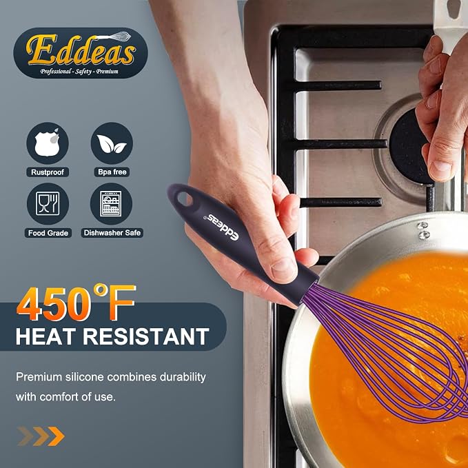 Silicone Whisk, Eddeas Whisk Non-Scratch Coated Whisks set of 3-Heat Resistant - Image 4