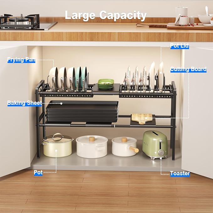 Mustorn Pots and Pans Organizer Under Cabinet, Expandable 2 Tier Under Sink - Image 3