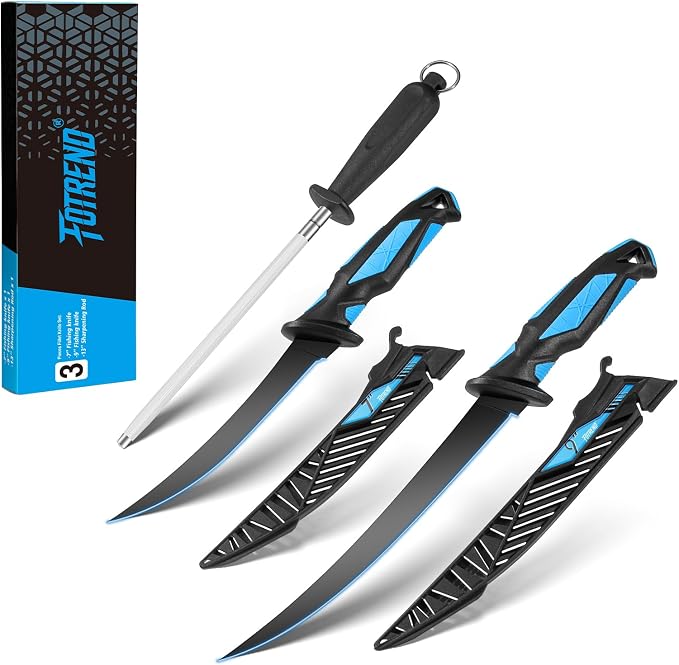 Fillet Knife Kit Combo, Fishing Knives and Honing Rod, Ultra-Sharp G4116 German by Fotrend