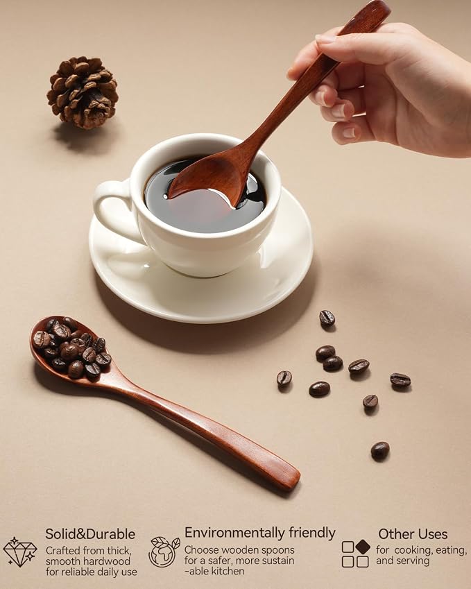7 Pcs Wooden Spoons for Eating, Small Serving Spoon for Honey, Soup Wood - Image 5
