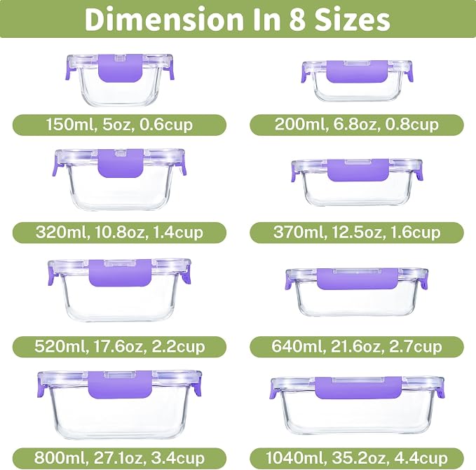 HOMBERKING 8 Pack Glass Food Storage Containers - Image 2