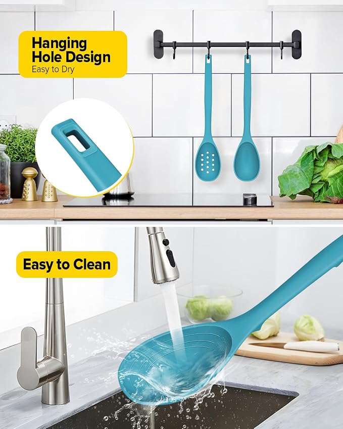 Pack of 2 Silicone Cooking Spoons, Non Stick Solid Kitchen Spoon - Image 6