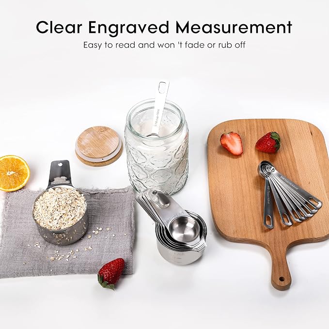 17 Piece Stainless Steel Measuring Cups and Spoons Set, - Image 2