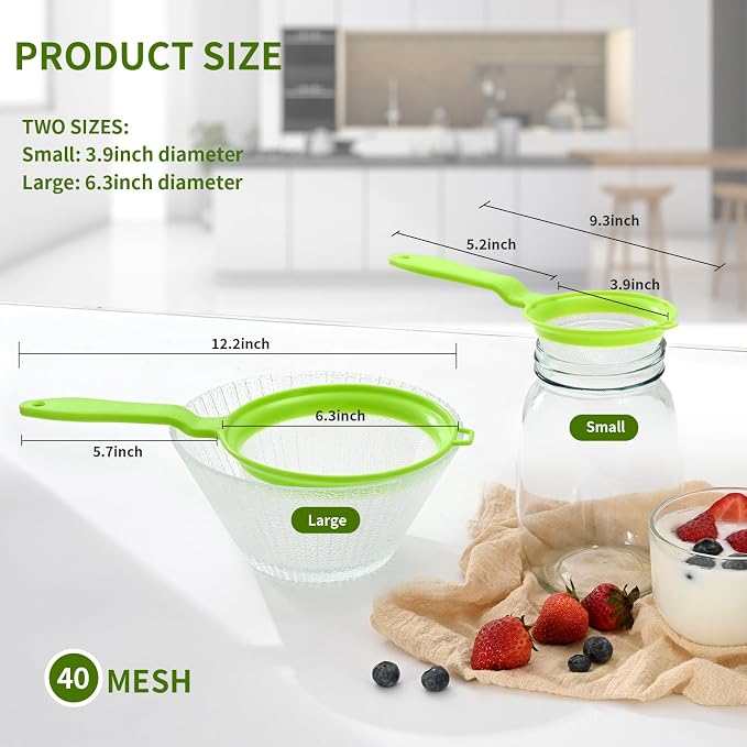 Luckyiren Kefir Strainer Set, 2-Size Plastic Non-Metal Sieve - Image 2