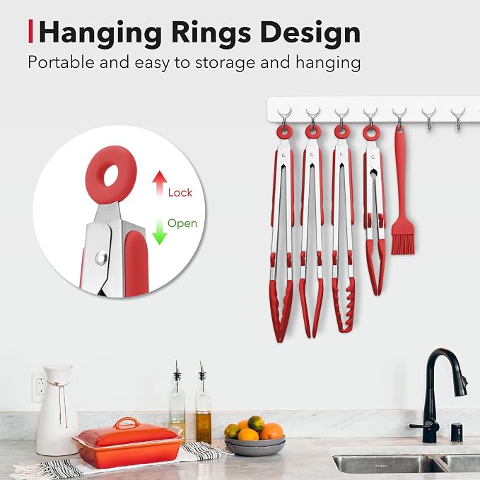 5-Pack Silicone Tongs for Cooking, Maywe Tanso 4PCS 13-Inch Kitchen Tongs - Image 6