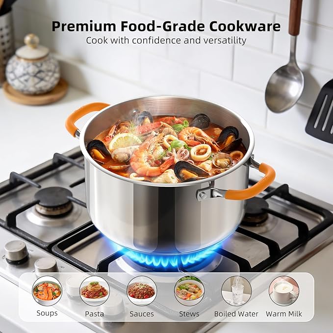 Ciwete Stainless Steel Stock Pot, 5.2 Quart Soup Pot - Image 2
