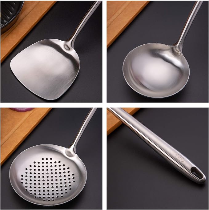Wok spatula and ladle, Skimmer Ladle Tool Set, Chinese Wok Utensil Set - Image 5