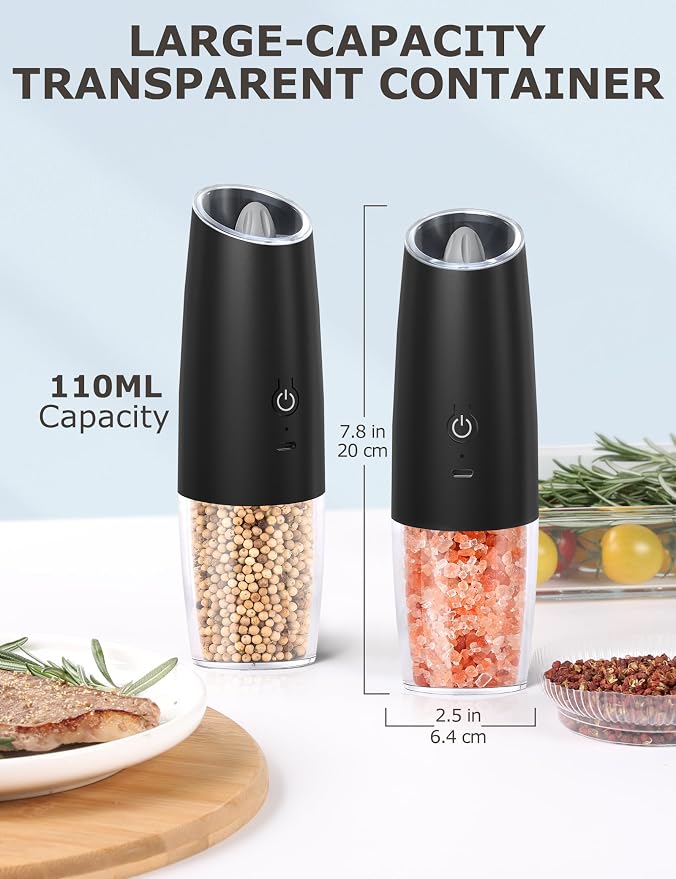 innhom Gravity Electric Salt and Pepper Grinder Set Salt Grinder Pepper Mill - Image 4