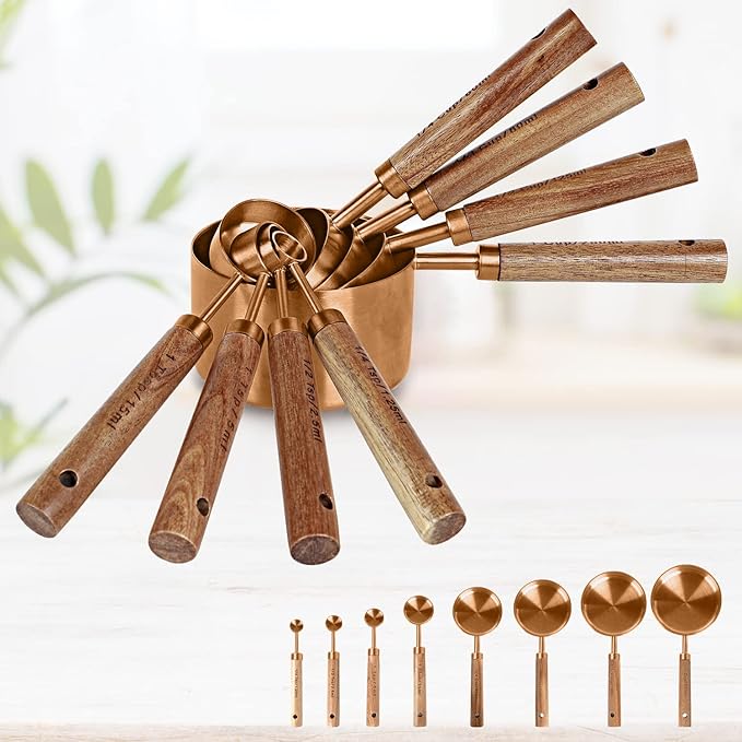 Collection 8 Piece Rose Gold Measuring Cups Set and Measuring Spoons - Image 2