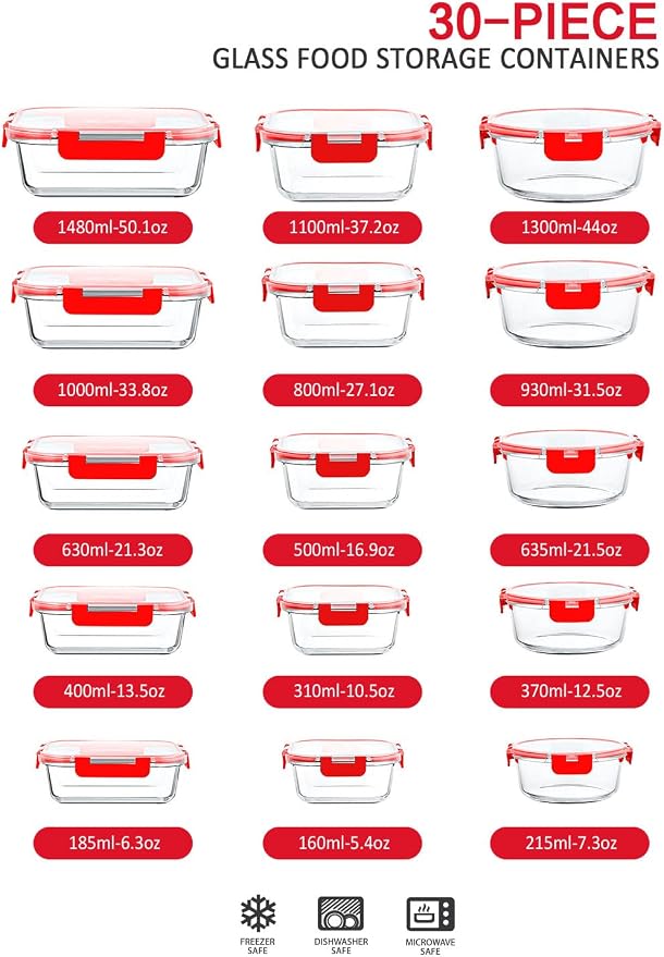 M MCIRCO 30 Pieces Glass Food Storage Containers - Image 2
