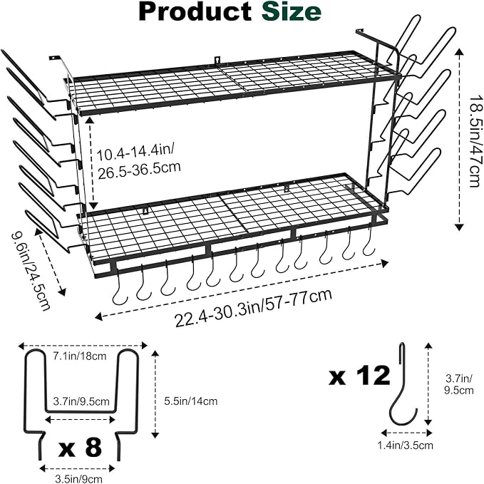 Housolution Pot Rack Wall Mounted, 3 Level Height Adjustable, 2 Tier Heavy Duty - Image 8