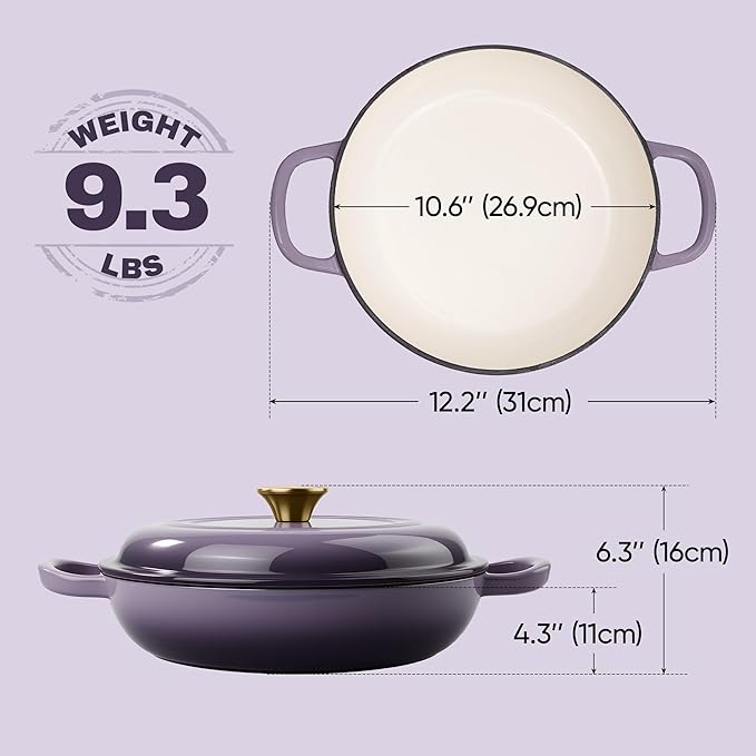 Vintage Style 3 Quart Enameled Cast Iron Braiser, Non Stick Enameled Cast Iron - Image 3
