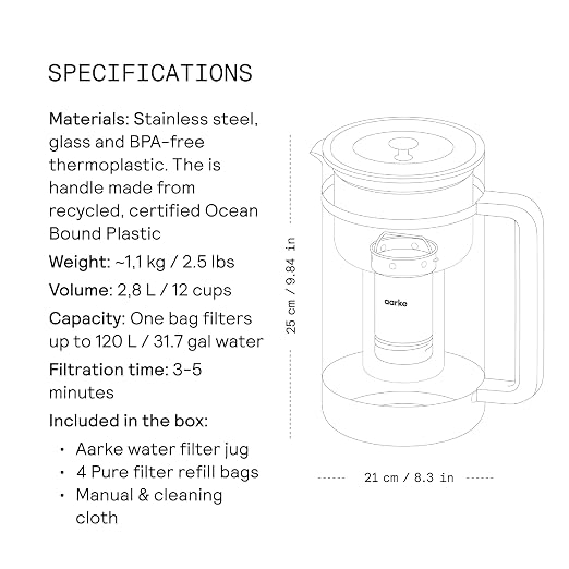 Aarke Purifier Large Glass Pitcher Bundle w/Steel Filter, 4 Pure Refill Granules - Image 8