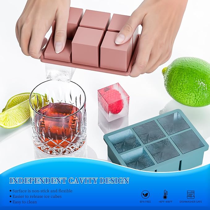 Large Ice Cube Tray for Whiskey 3 Pack, HANCELANT Big Silicone Square Ice Cube - Image 2