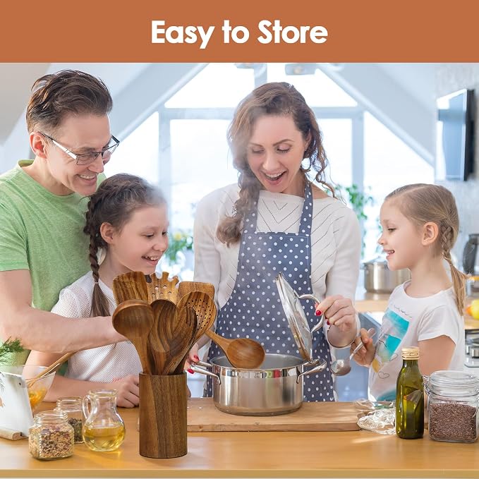 comfoyar Wooden Kitchen Cooking Utenails Set, 7 Pieces Natural Teak Wooden - Image 5