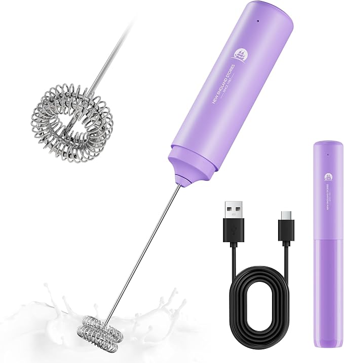 Rechargeable Milk Frother Handheld, 2-IN-1 Dual Spring Whisk Electric Frother by NewEnglandStories