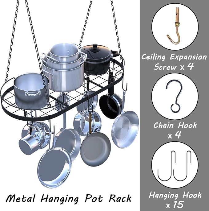 33' Oval Pan Rack Hanging, Heavy Duty Ceiling Pot Rack - Image 4