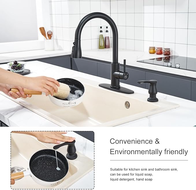 GAGALIFE Kitchen Sink Soap Dispenser Matte Black, Under Sink Soap Dispenser - Image 7
