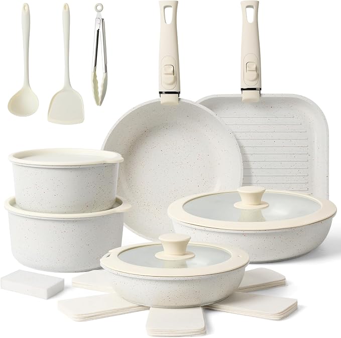 20-Piece Ceramic Nonstick Cookware Set – Induction Compatible, Non-Toxic Pots & by HealthyCookingHappyLiving