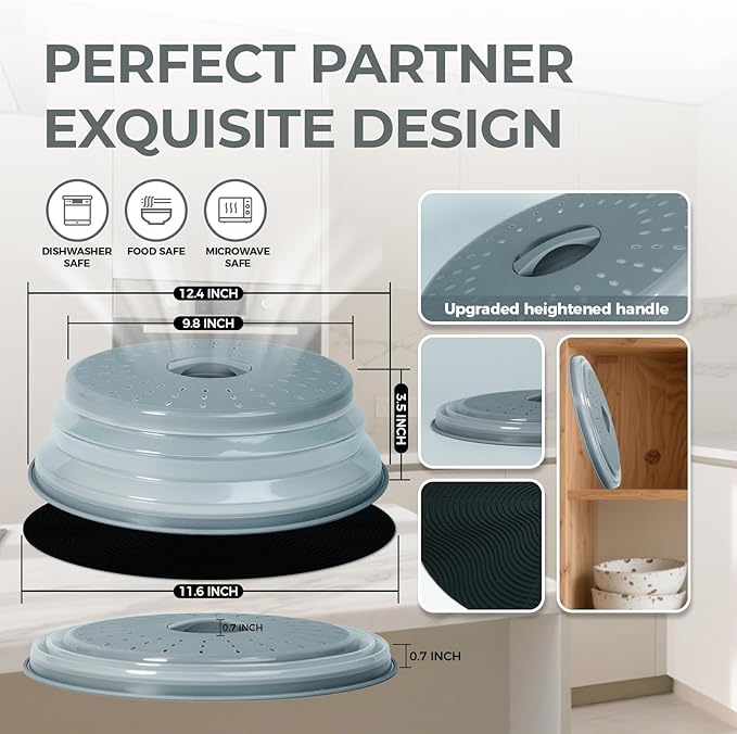 12" Large Microwave Splatter Cover & Silicone Mat, Foldable Food Cover and - Image 2