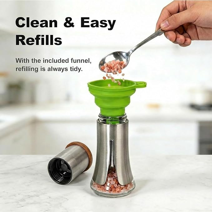 Aelga Salt Grinder Refillable - 4oz Manual Stainless Steel Salt Mill - Image 3