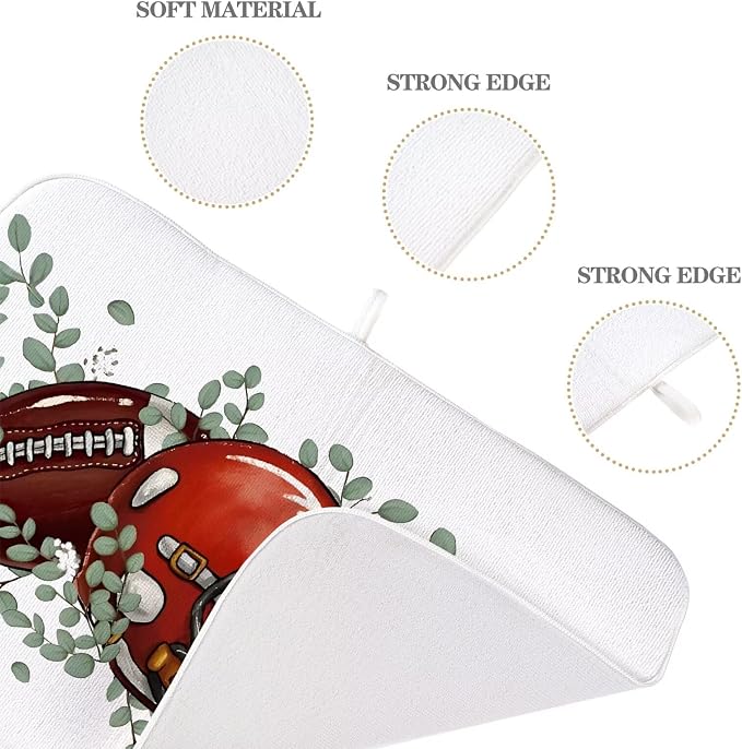 Fall Football Dish Drying Mat 18 x 24 inch Orange Pumpkins Eucalyptus Leaves - Image 3