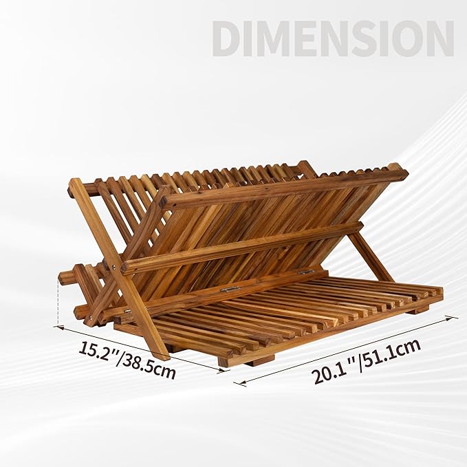 Utoplike Large Teak Dish Drying Rack, Wooden 3 Tier Collapsible Dish Draine - Image 4