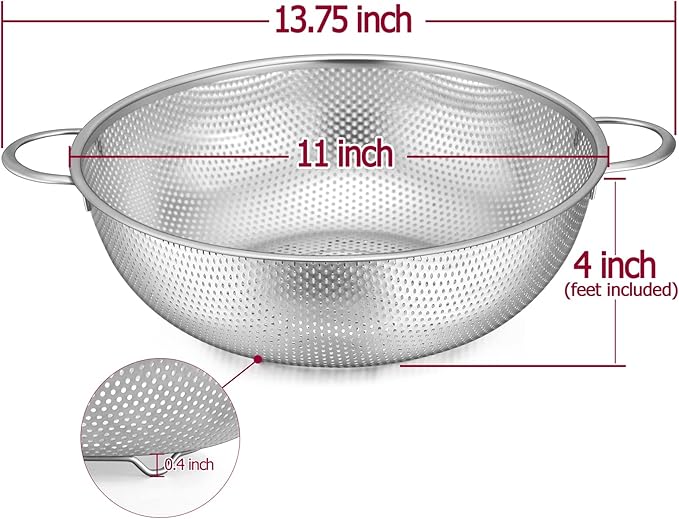 TeamFar Stainless Steel Colander, 5QT Micro-Perforated Metal Colander Food - Image 2